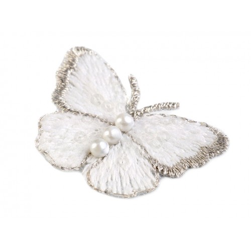 Textilná aplikácia motýľ s perlami vyšívaný malý